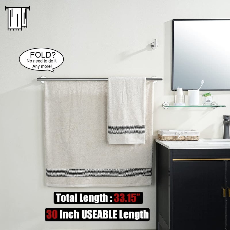 JQK Double Bath Towel Bar, 33 Inch 304 Stainless Steel Thicken 0.8mm Towel Rack for Bathroom, Towel Holder Brushed Finished Wall Mount, Useable Length 30 Inch, TB100L30-BN - Image 3